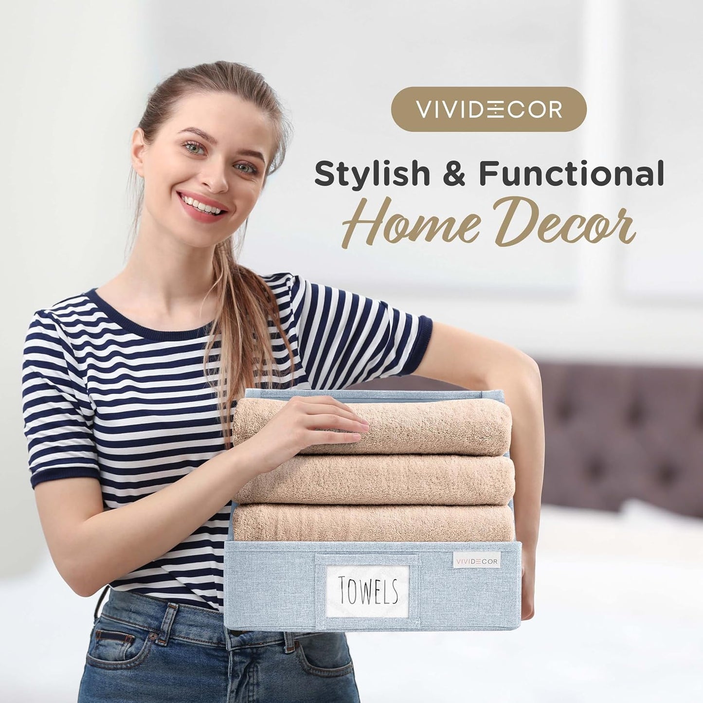 Trapezoid Storage Bins – 12"x12"x10"x 4" Closet Shelf Organizer & Baskets, Fabric Storage Baskets, Collapsible Organizer Boxes for Towels, Baby Clothes, Spring Wardrobes – Light Blue, 3 Pack