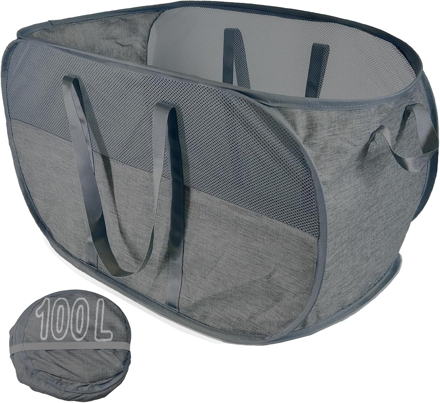 Upgraded 100L Collapsible Laundry Basket, Extra Large Mesh Pop Up Laundry Hamper, Dirty Clothes Hamper with long Handles, Pop-up Hampers for Laundry Travel. Dorm or Home Portable Laundry Basket. Black