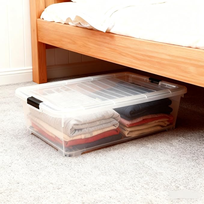 Zopnny 25 Quart Plastic Under Bed Storage Organizer Bin Container with Secure Lids and Durable Buckles, Clear, 3 Pack