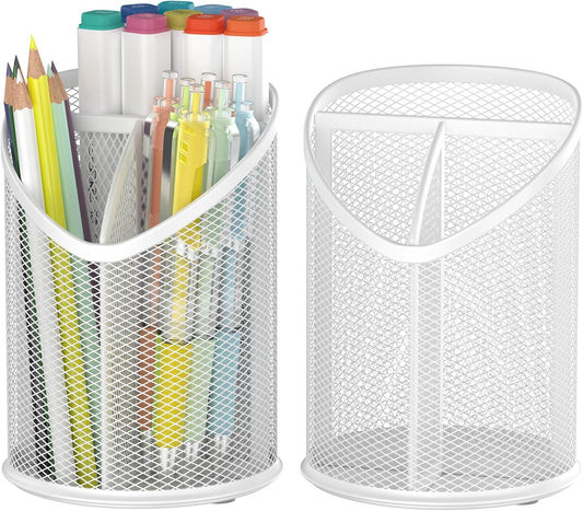 2 Pack Pen Holder Mesh Round Pencil (White)