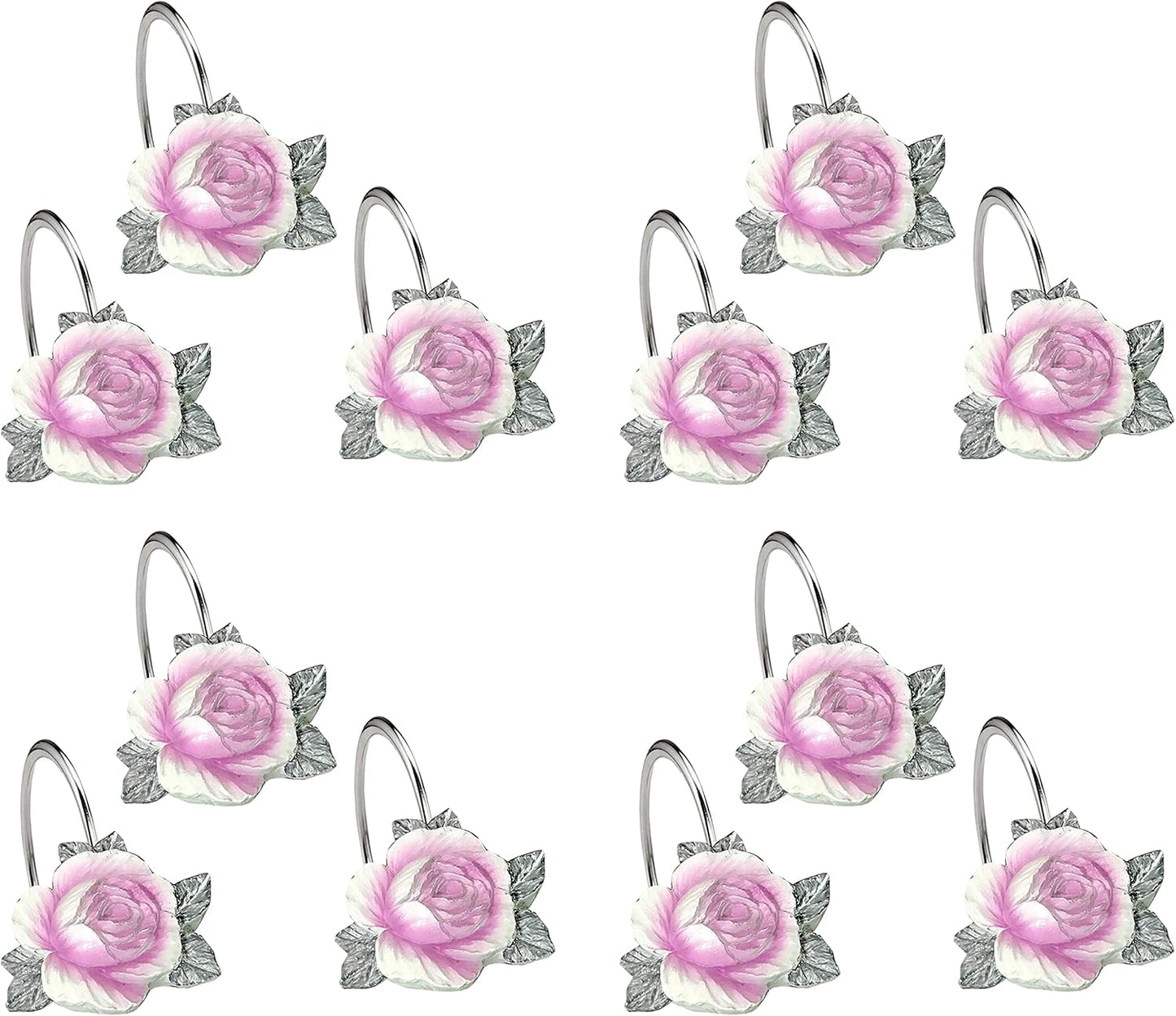 Zahari Home 13pc Michelle Bathroom Shower Curtain Sets Shower Curtain & 12 Shower Bathroom Hooks Modern Classic Luxury Contemporary Decor Floral Shower Curtain Stylish Bath Sets