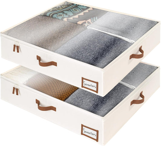 StorageWorks Underbed Storage Box, Under Bed Clothes Organizer With Sturdy Structure and Ultra Thick Fabric, 30" L x 28" W x 6" H, 2 pack
