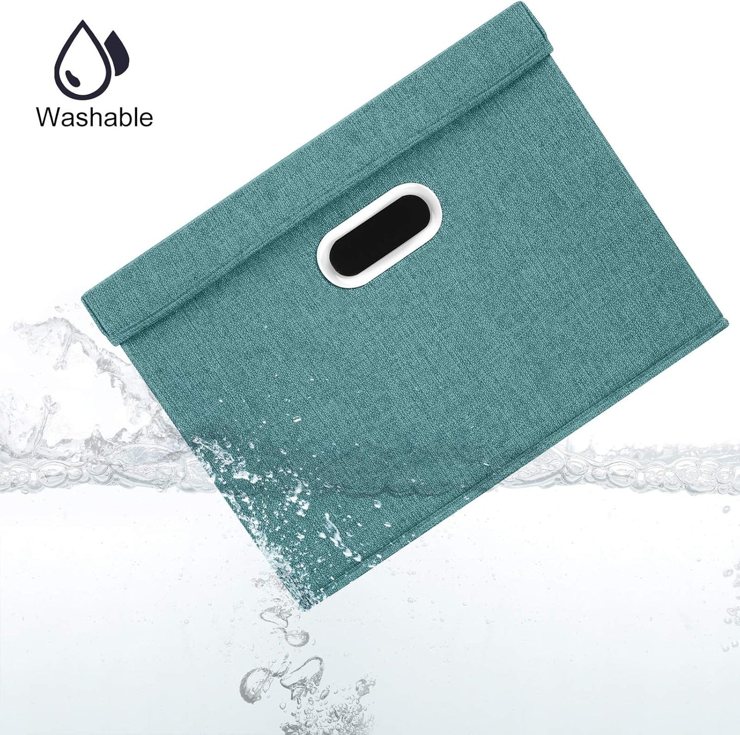 TYEERS Large Storage Bins with Lids, Collapsible, Washable, Fabric Storage Boxes for Organizing, 17.3x11.8x11.4 inches, 3 Pack, Aqua Deep