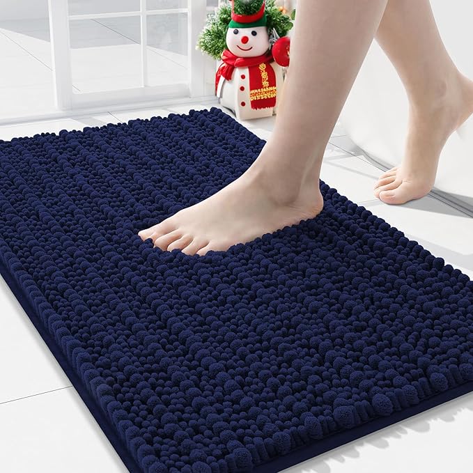 Arotive Luxury Chenille Bathroom Rug Mat, Extra Soft Thick Absorbent Shaggy Bath Rugs, Non-Slip Machine Wash Dry, Plush Bath Mats for Bathroom, Shower and Tub, 36x24, Navy