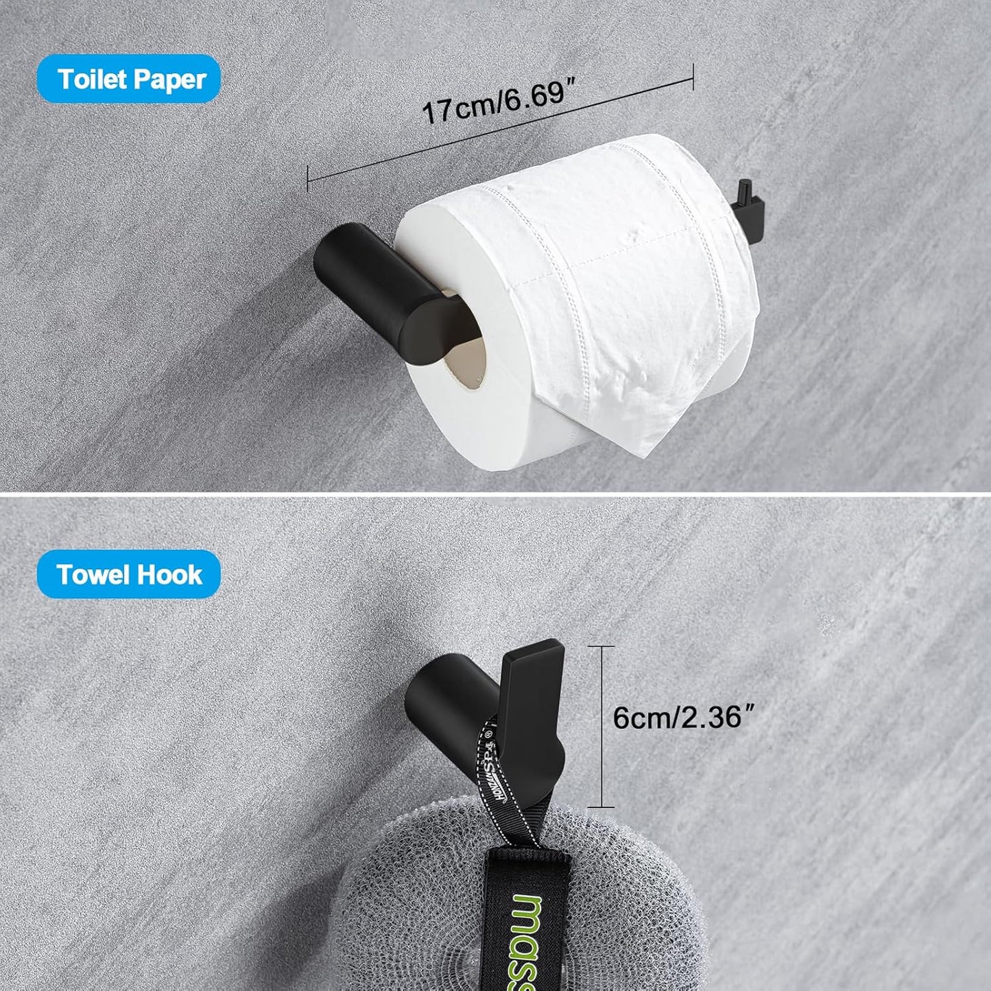 4-Pieces Bathroom Accessories Set, Matte Black Towel Bar Set Modern Stainless Steel Towel Rack Towel Hooks Toilet Paper Holder for Bathroom Wall Mounted, 16 Inch