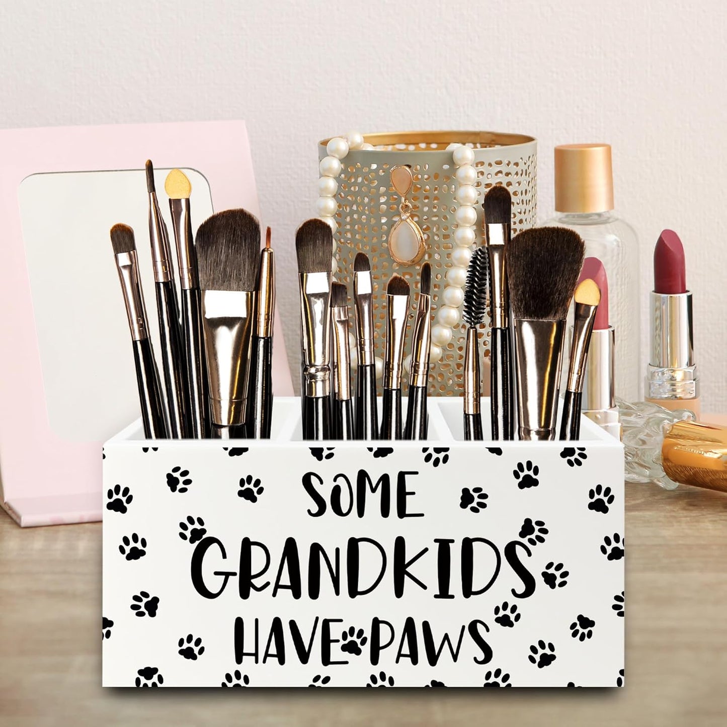 Dog Grandparents Gifts Pen Pencil Holder Organizer for Desk, Some Grandkids Have Paws Wooden Box Signs Decorations for Home Office Desk Tabletop, Dog Grandma Grandpa Gifts