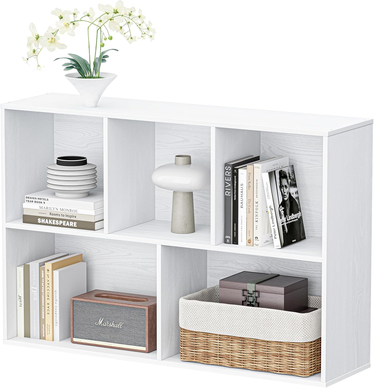 5 Cube Storage Organizer, Wooden Cube Shelves with Closed Back Panel, Reversible Bookcase, Toy Organizers and Storage for Home, Living Room, Kids Room, Office, 35.98" L x 9.45" W x 24.09" H, White