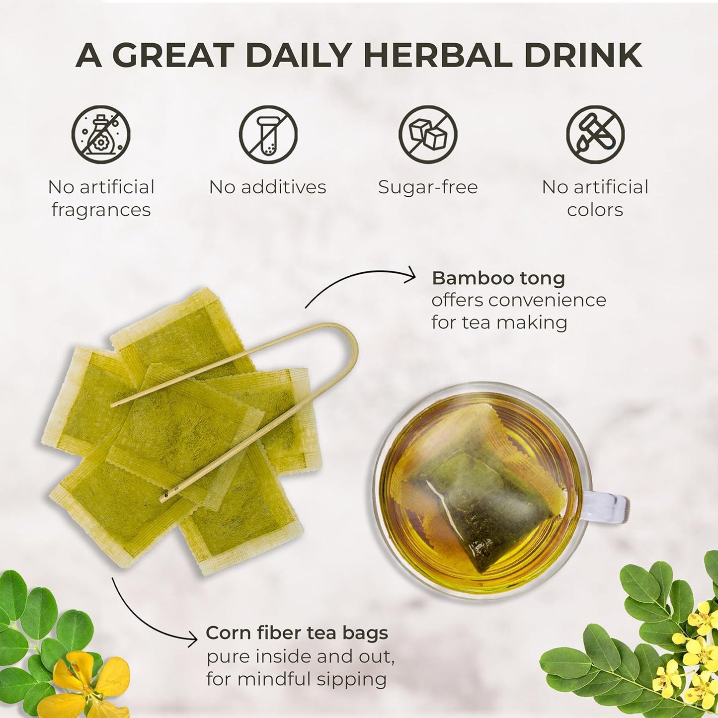 Senna Tea Bags - 55 Count (+5 Tea Bags), 5.29 oz, Bamboo Tong Included, Natural Senna Leaves, Supports Digestive Comfort & Gentle Cleanse, Slightly Bitter Herbal Tea for Daily Wellness