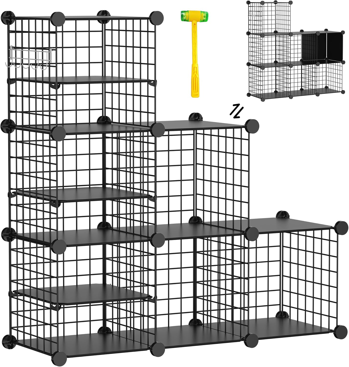 Wire Cube Storage Organizer, 6 Cubes Converted into 7 Cubes, Sturdy Metal Grids Storage Shelf Closet Shelving Units and Storage, Shelves for Bedroom LIvingroom Office