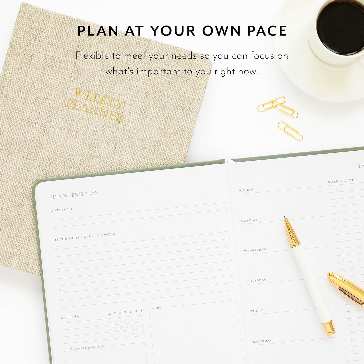 Sugar Paper Undated Weekly Planner, Fabric Bound Hardcover, 7" x 9", 3 Months, Pale Pink