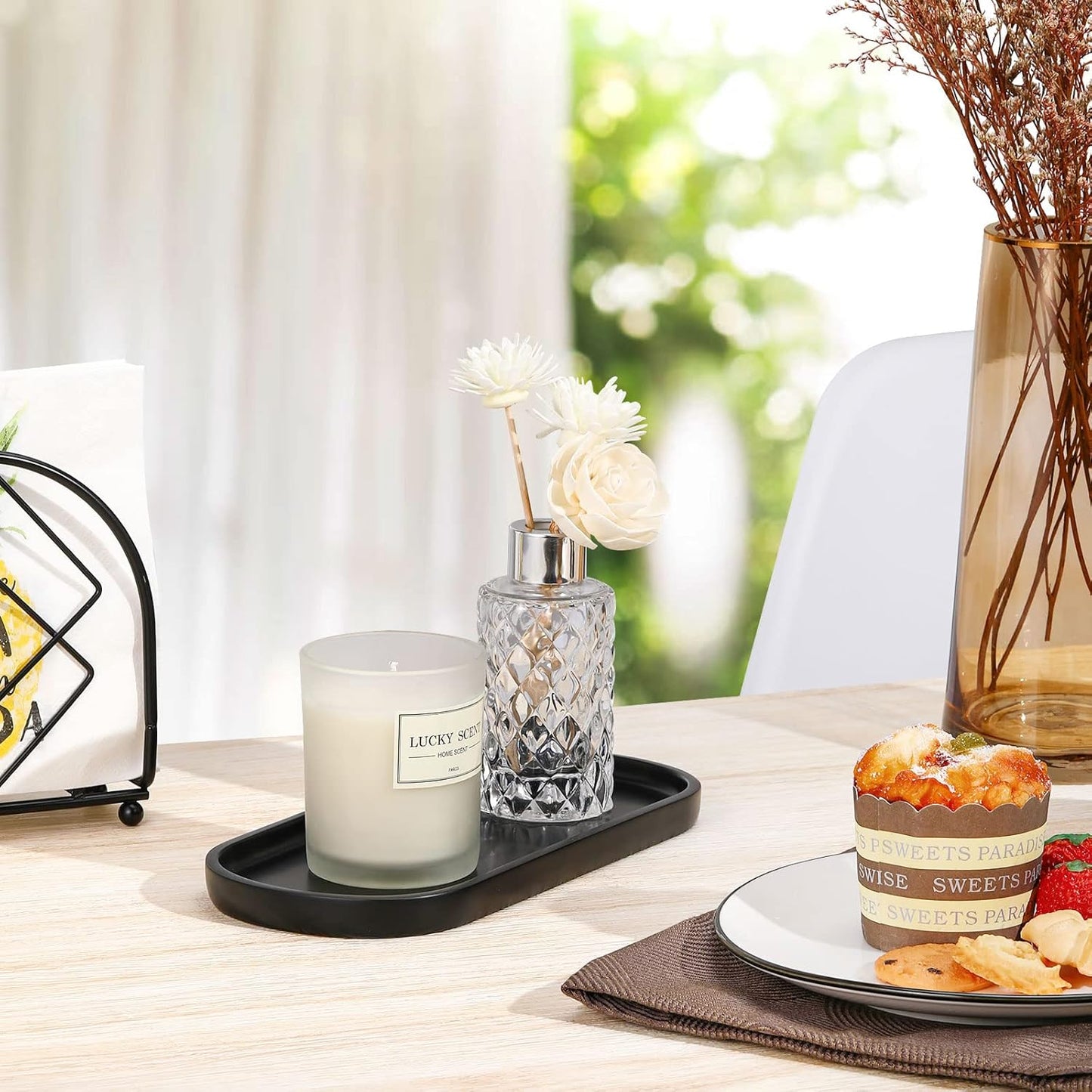 Luxspire Bathroom Vanity Tray, Oval Soap Dispenser Tray, 10" Kitchen Counter Trays, Handmade Resin Bathroom Tray for Counter, Toilet Tank Tray, Trinket Tray for Perfume Jewelry, Small, Matte Black