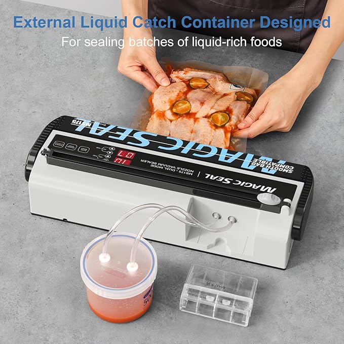 Magic Seal MS175 Vacuum Sealer Machine for Food Preservation, Nozzle Type, Compatible with Mylar Bags, Adjustable Vacuum & Seal Time, Automatic and Manual Mode