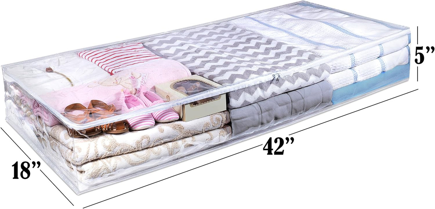 Masirs Clear Underbed Storage Bag, Durable Vinyl Material to Shield Your Contents from Dust, Dirt and Moisture, Easy Gliding Zipper for Easy Access and Label Pocket for Easy Identification, (2-Pack)