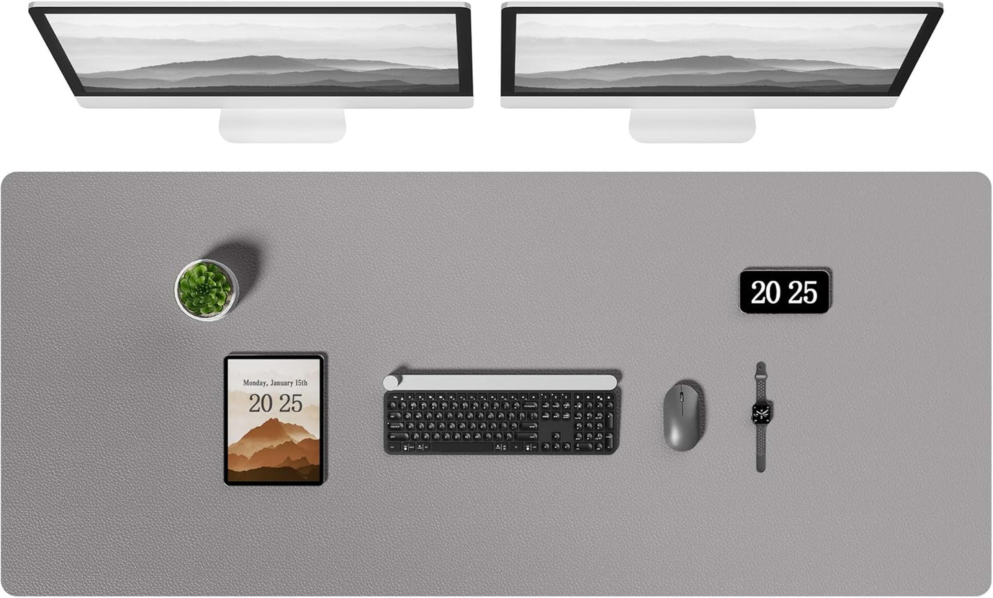 Aothia Leather Desk Pad Protector, Office Desk Mat, Large Mouse Pad, Laptop Desk Pad, Non-Slip PU Leather Desk Blotter, Waterproof Desk Writing Pad for Office and Home (Light Grey, 55" x 24")