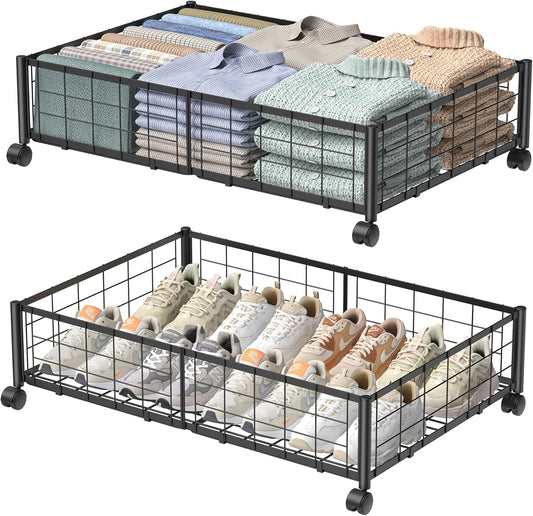 Under Bed Storage with Wheels, 360° Rotating, No-Assembly Underbed Storage Containers, 2PACK