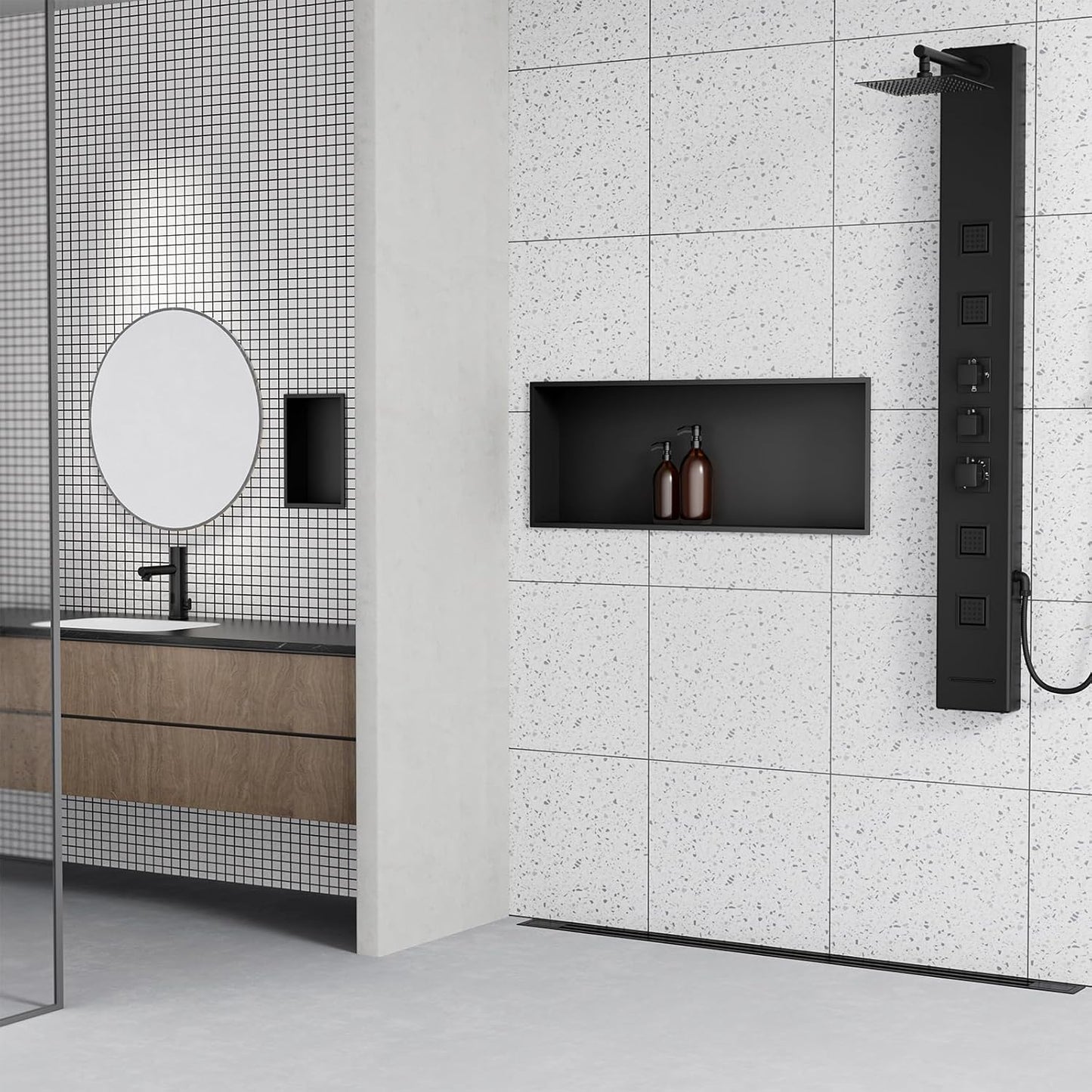 Achelous Stainless Steel Wall Insert Niche - 30" X 12", No Tile Needed, Recessed Shower Shelf Organizer, Matte Black