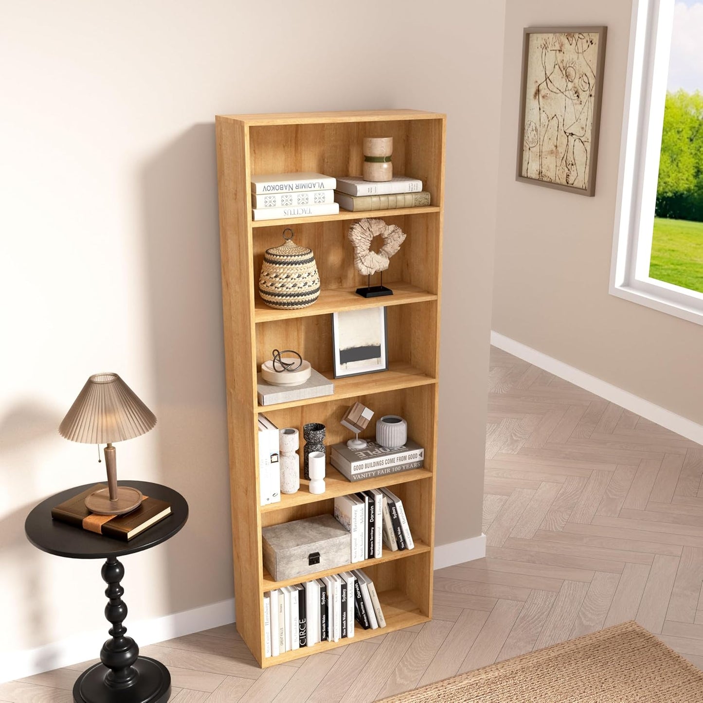 Wooden 6 Cube Storage Organizer,6 Tier Low Bookcase Storage Display Organizer, 64 Inch Versatile Cubes Shelf and Cubby Unit for Any Space (Natural Oak, 6 Cube-W(23.6inch)