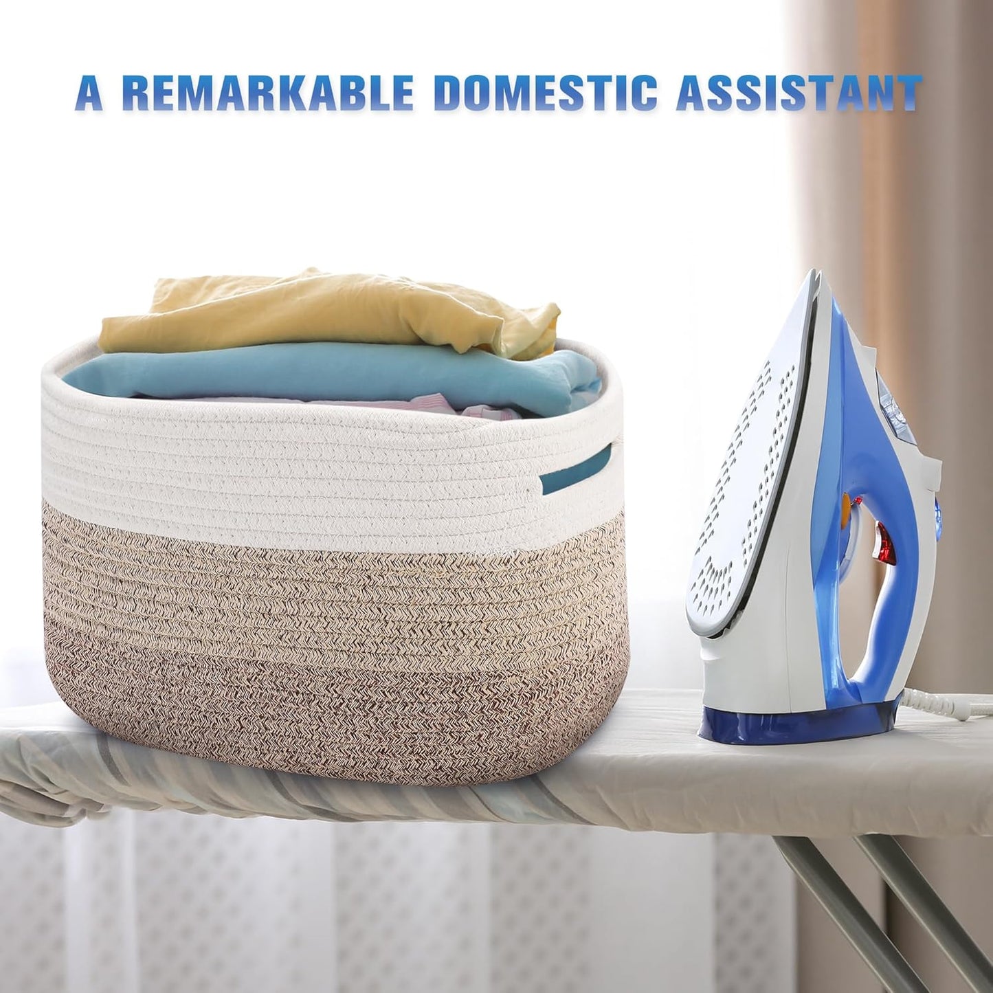 4 Pack Woven Storage Baskets for Organizing - Cotton Rope Baskets for Closet, Toys, Books, Towels, Durable Storage Bins for Shelves, Living Room, Bedroom, 14.76''Lx9.84''Wx8.86''H (khaki, 13")