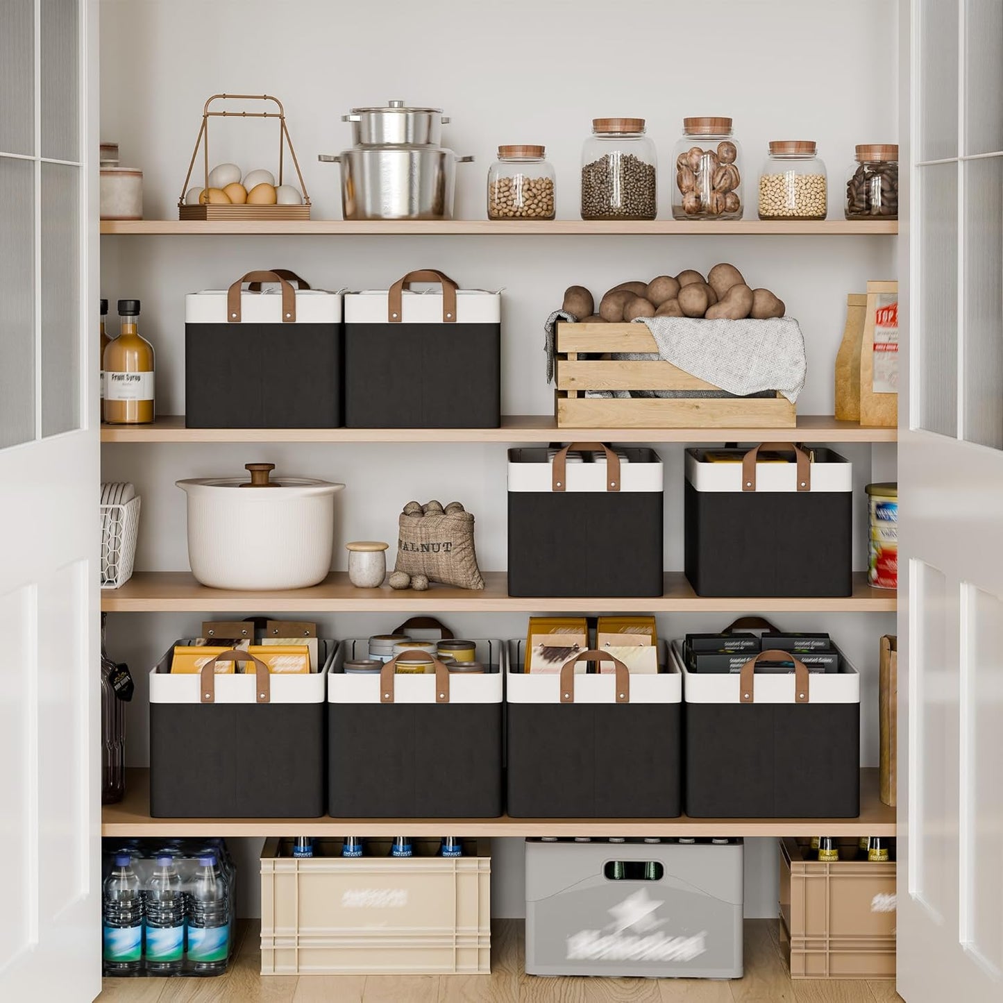 StorageWorks Storage Bins, Fabric Storage Bins for Shelves, Extra Large Storage Baskets with Metal Frame, Closet Baskets and Bins with Handles, Jumbo, Black and White, 2-Pack