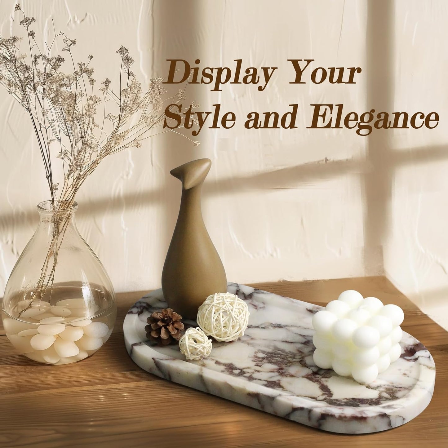 100% Real Natural Marble Tray for Bathroom, Luxury Calacatta Viola Stone Vanity Tray, Decorative Oval Trays for Countertop Storage Organizer, Dresser, Kitchen, Home Decor, 11.8" x 6", Purple