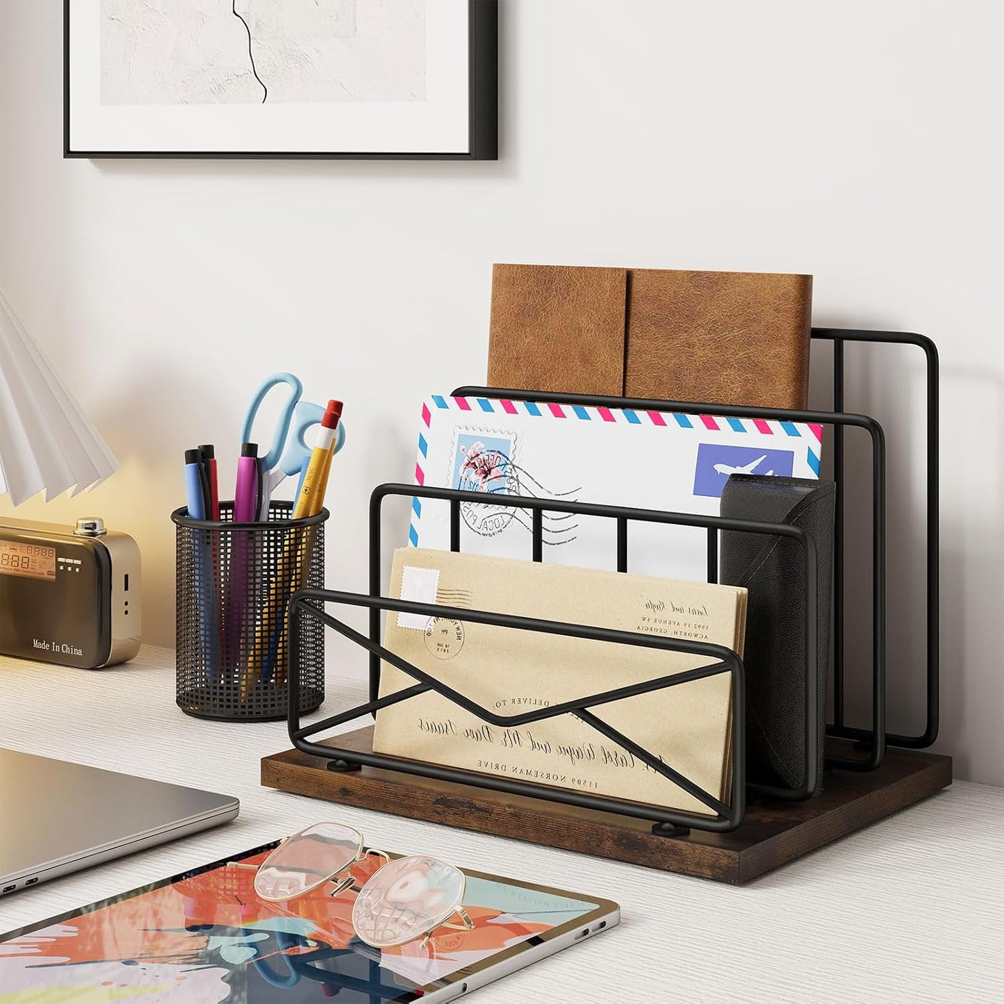 Desktop Mail Sorters Desk Mail Organizer-with 2 or 3 Slot Matte Black Metal Desktop Mail Sorter Metal Storage File Holder Letter Sorter Organizer for Home or Office Desktop (3 Slot)