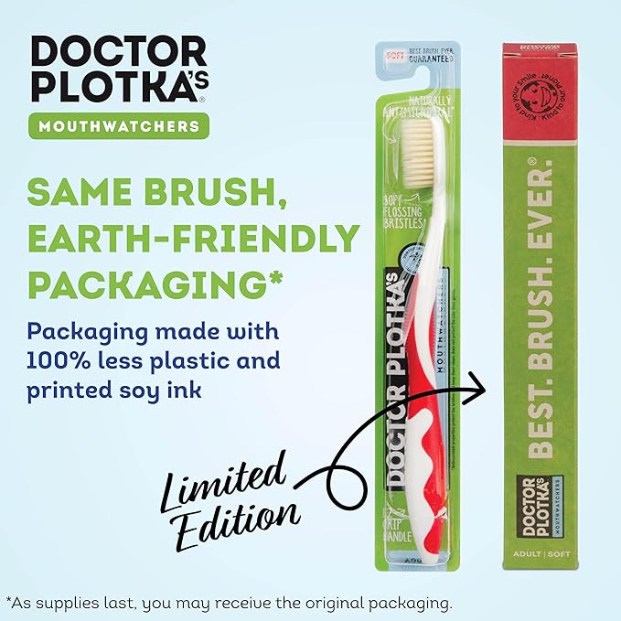 MOUTHWATCHERS Soft Flossing Toothbrushes, Family Pack, 2 Adult & 2 Kids, Ultra Clean Manual Toothbrush Set for Sensitive Teeth & Gums, by Dr. Plotka, Assorted Colors