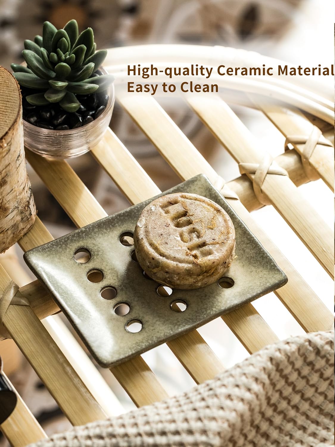 Soap Dish for Shower, Shower Soap Holder for Bathroom, Porcelain Japanese Soap Tray, Keep Dry, 5" x 3.8" Used in Kitchen, Bathroom and Bar Sink, Yellow