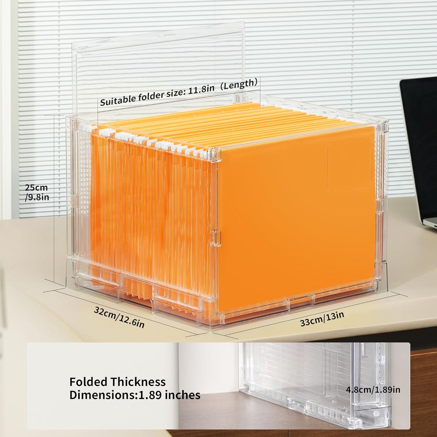 File Organizer Box with Lid,Hanging Filing Folder Organizer for Document Storage with Plastic Slide,Letter-size File Holder Filing Box for Office/Home/Decor/（3Pack）