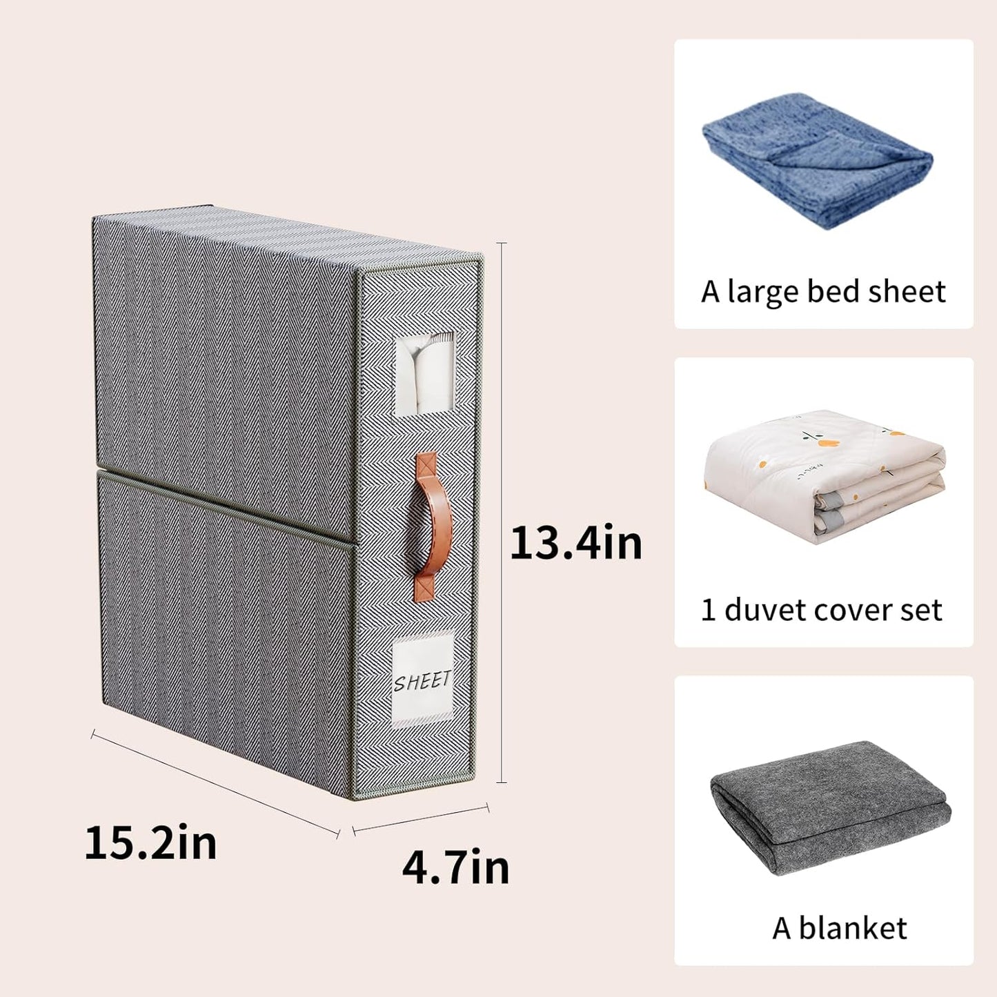4 Pack Bed Sheet Storage Organizers- Premium Fabric Closet Organizer with Clear View Window, Space-Saving Foldable Design for Queen/King Size Bedsheets, Blankets & Duvet Covers