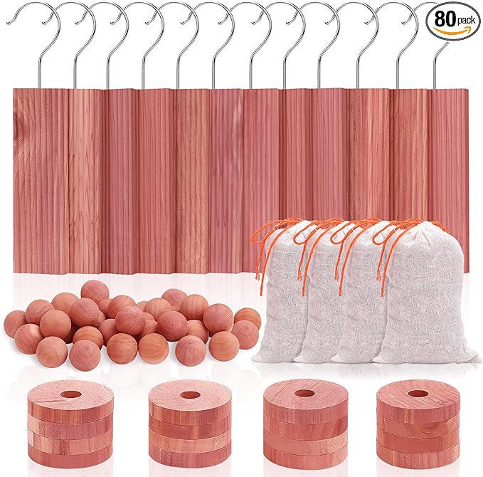 Homode Cedar Blocks for Clothes Storage, Cedar Chips for Closets and Drawers, Aromatic Cedar Wood Balls and Cedar Sachets, Cedar Closet Freshener, 80 Pack