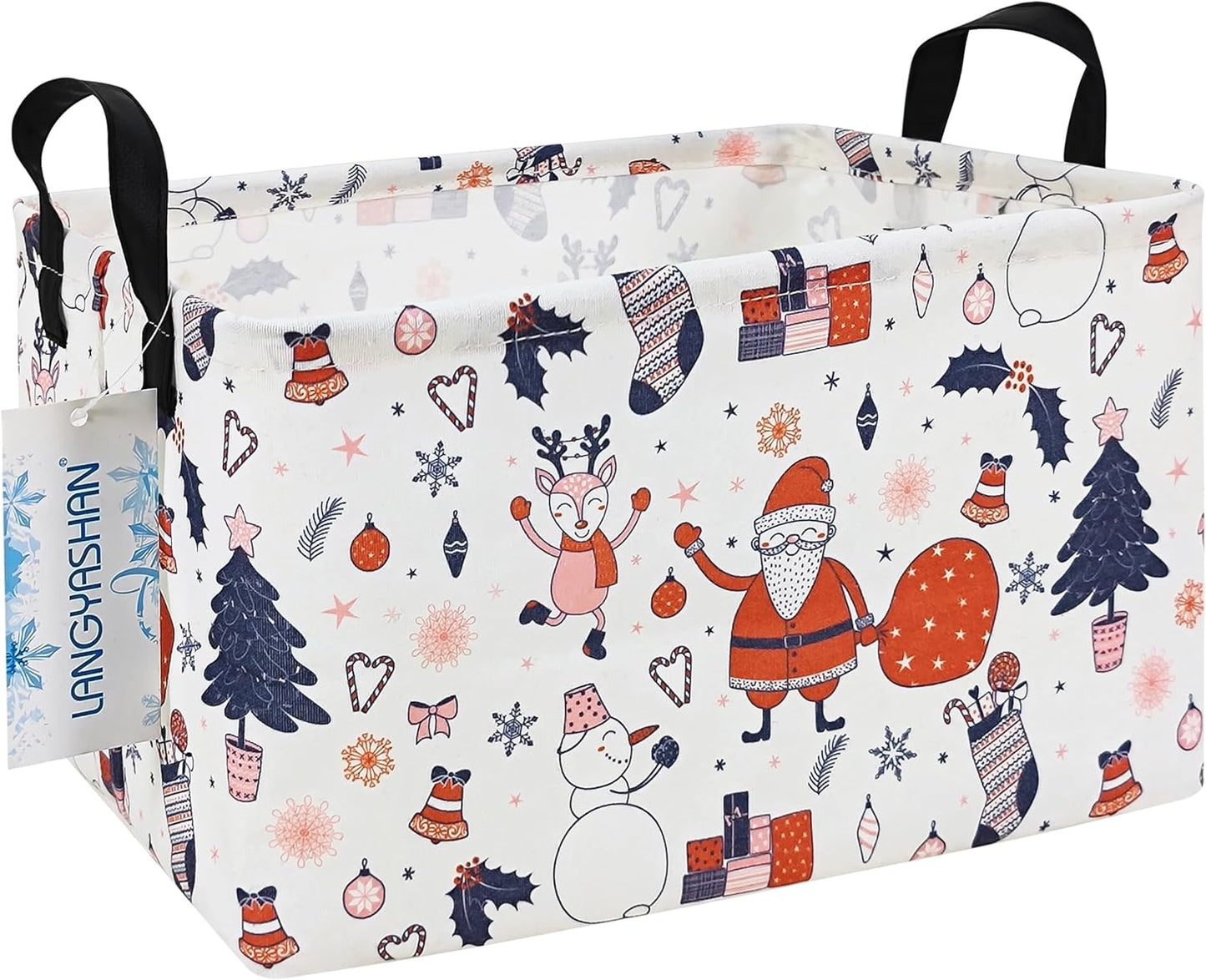 LANGYASHAN Rectangular Christmas Santa Claus Storage Basket with Handles for Organizing Home Kitchen Boys and Girls Toys Office Closet Shelf Baskets (Rec Santa Claus)