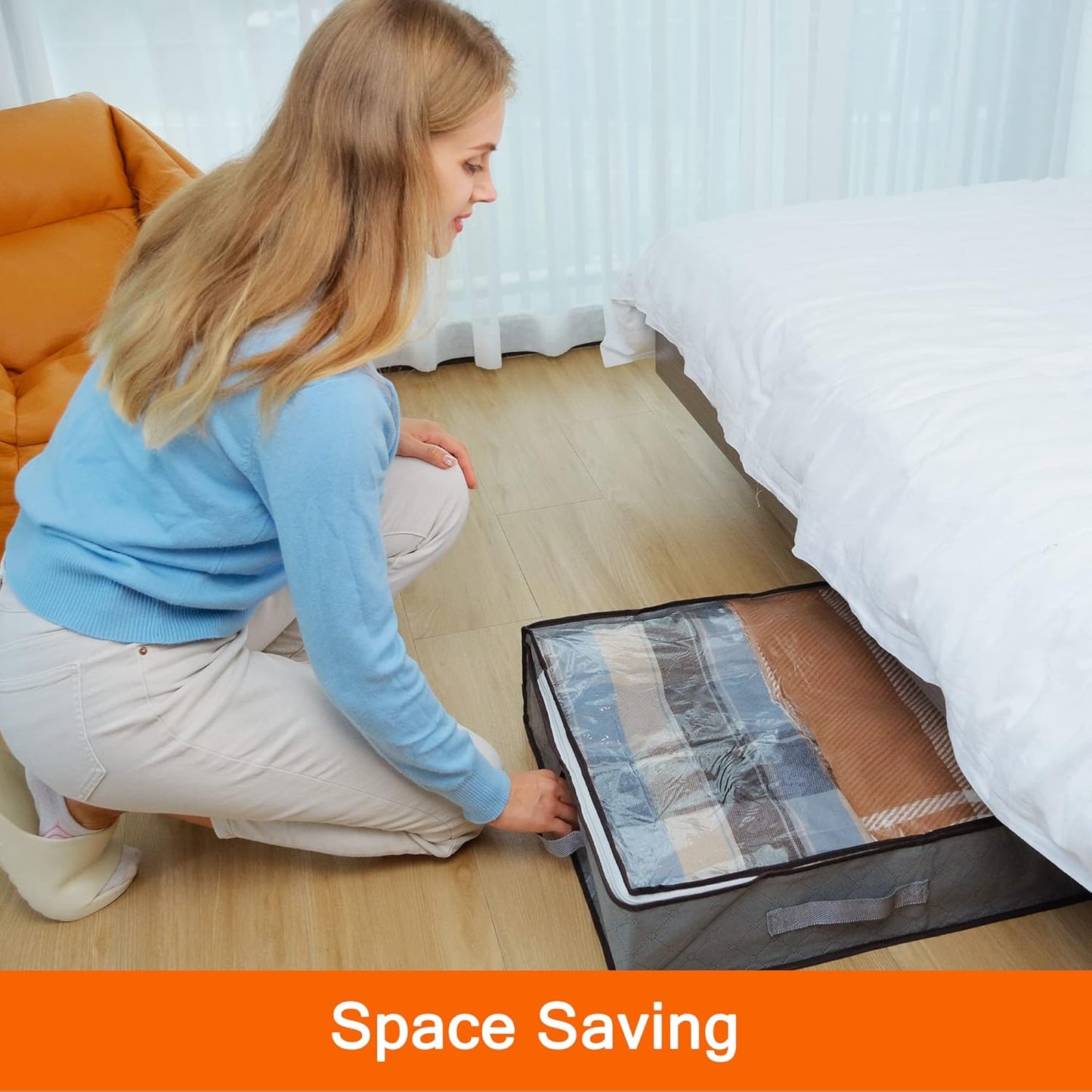 Vieshful 3 Pack Underbed Storage Bags 75L Foldable Clothes Bag Large Capacity Storage Containers with Clear Window Reinforced Handles Zippered Organizer Non-Woven for Comforters Blankets Bedding