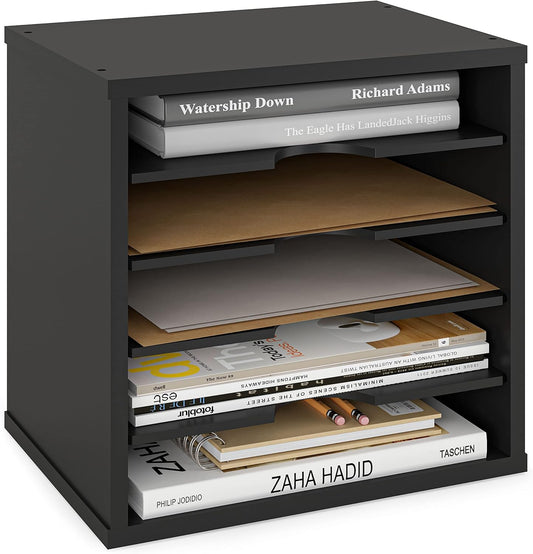 Ballucci File Organizer Paper Sorter, 5 Tier Adjustable Shelves Office Desk Organizer, 13 5/8" x 9 1/4" x 12", Black