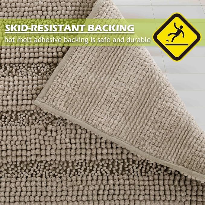 KGORGE Large Bathroom Rugs - Soft Bath Mat Water Absorbent Non-Slip Quick Drying Thick Shaggy Bathtub Floor Carpet Decor Toilet Kitchen Entryway, 70" x 24", Taupe, 1 Pc