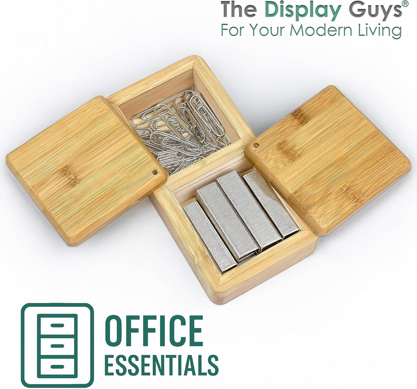 100% Bamboo Dual-Compartment Storage Box w. Lid - 22 oz - Natural Salt Pepper Cellar, Condiment Container, Spice Jar, Office Organizer by The Display Guys