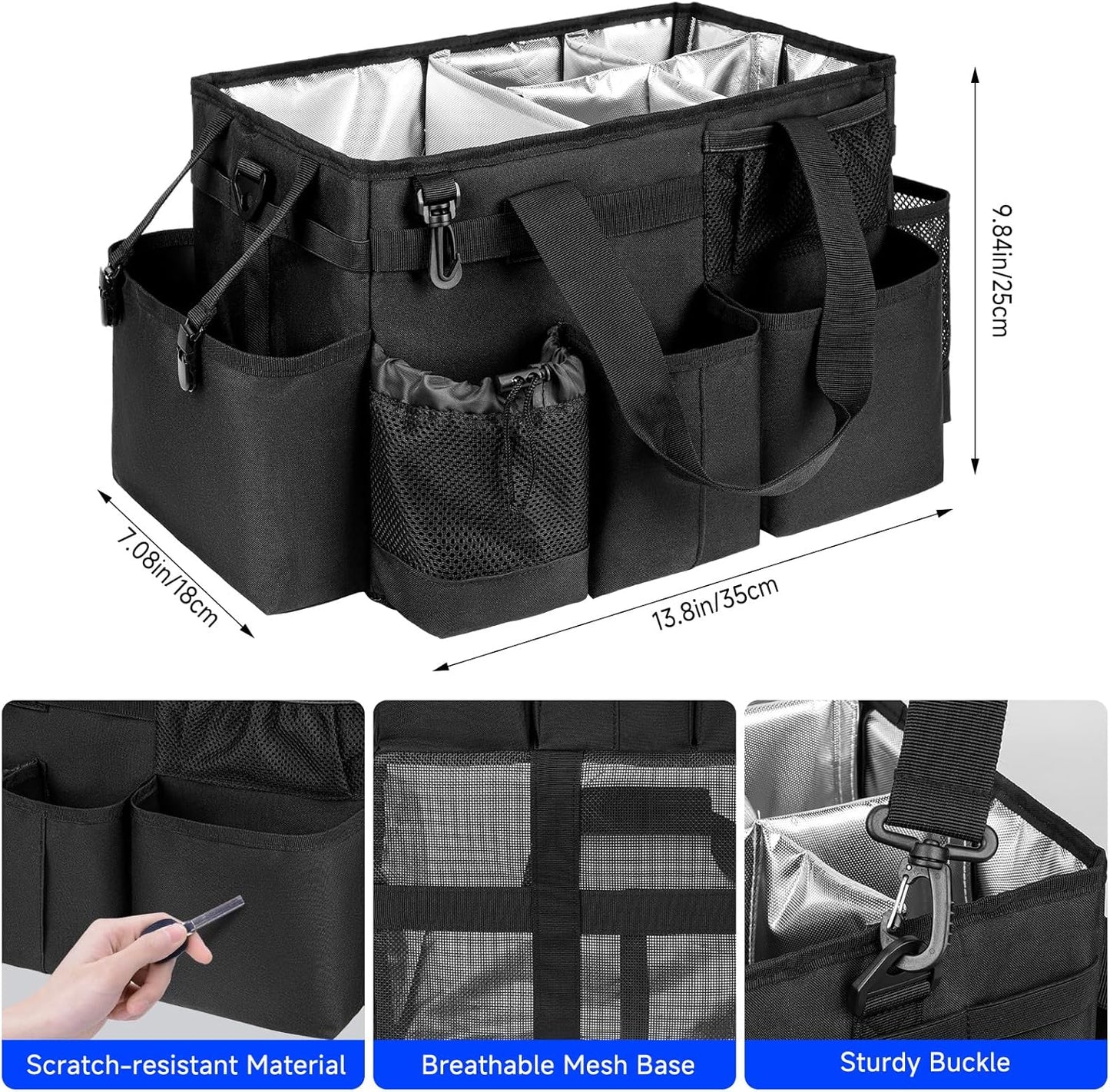 Cleaning Caddy Bag, Cleaning Supplies Organizer for Housekeepers, Housekeeping Caddy with Handle and Detachable Padded Cushion, Black