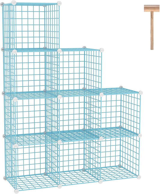 C&AHOME Wire Cube Storage, 9 - Cube Organizer Metal C Grids, Modular Shelves Units, Closet Organizer, Ideal for Home, Office, Living Room, 36.6”L x 12.4”W x 48.4”H, Blue UWCS3009B