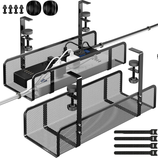 Under Desk Cable Management Tray, Wire Management Desk Cable Organizer Cable Management Box, Cord Organizer Storage for Office