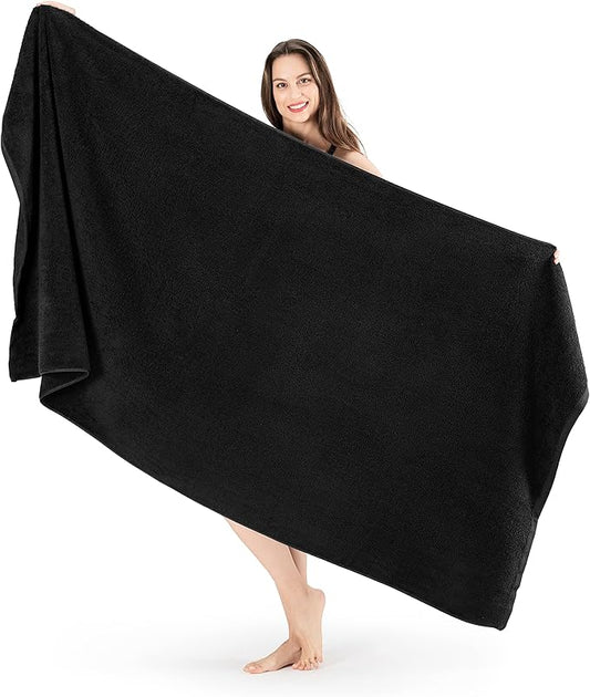 SALBAKOS 100% Turkish Cotton Jumbo Bath Sheet Towel Oversized 40x80 inch | Premium Hotel & Spa Quality, Soft, Absorbent, XL Bath Towels | Made in Turkey (Pack of 1, Black, Jumbo Bath Sheet)