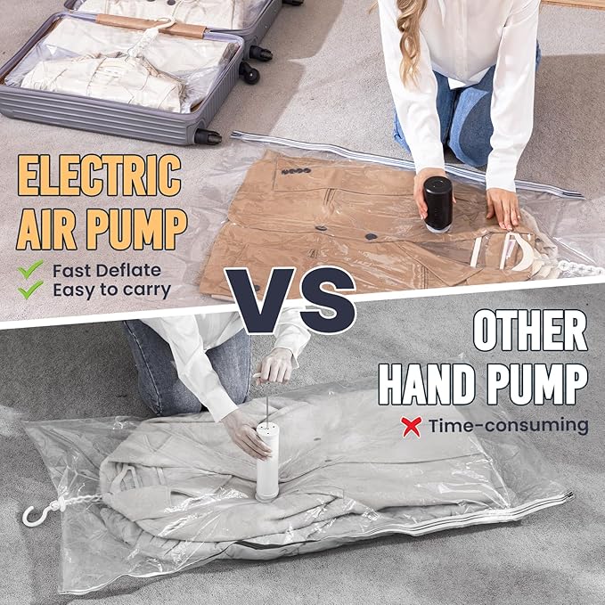 TAILI Hanging Vacuum Sealer Storage Space Saver Bags with Electric Air Pump for Clothing, for Coats, Closet Organizers, 2 Long 2 Short Clear