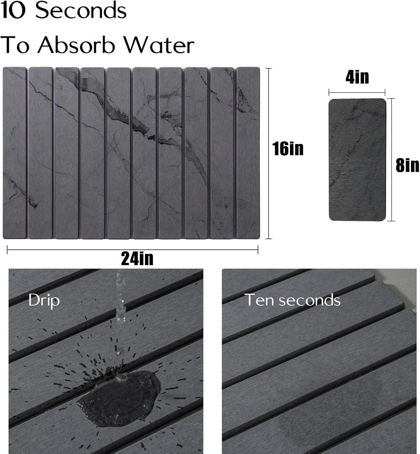 2 PCS Large Stone Dish Drying Mat for Kitchen Counter, , Marbled Water Absorbing Diatomaceous Earth Drying Pad for Countertop Bottles Utensils Cups 24"x16"& 8"x4"