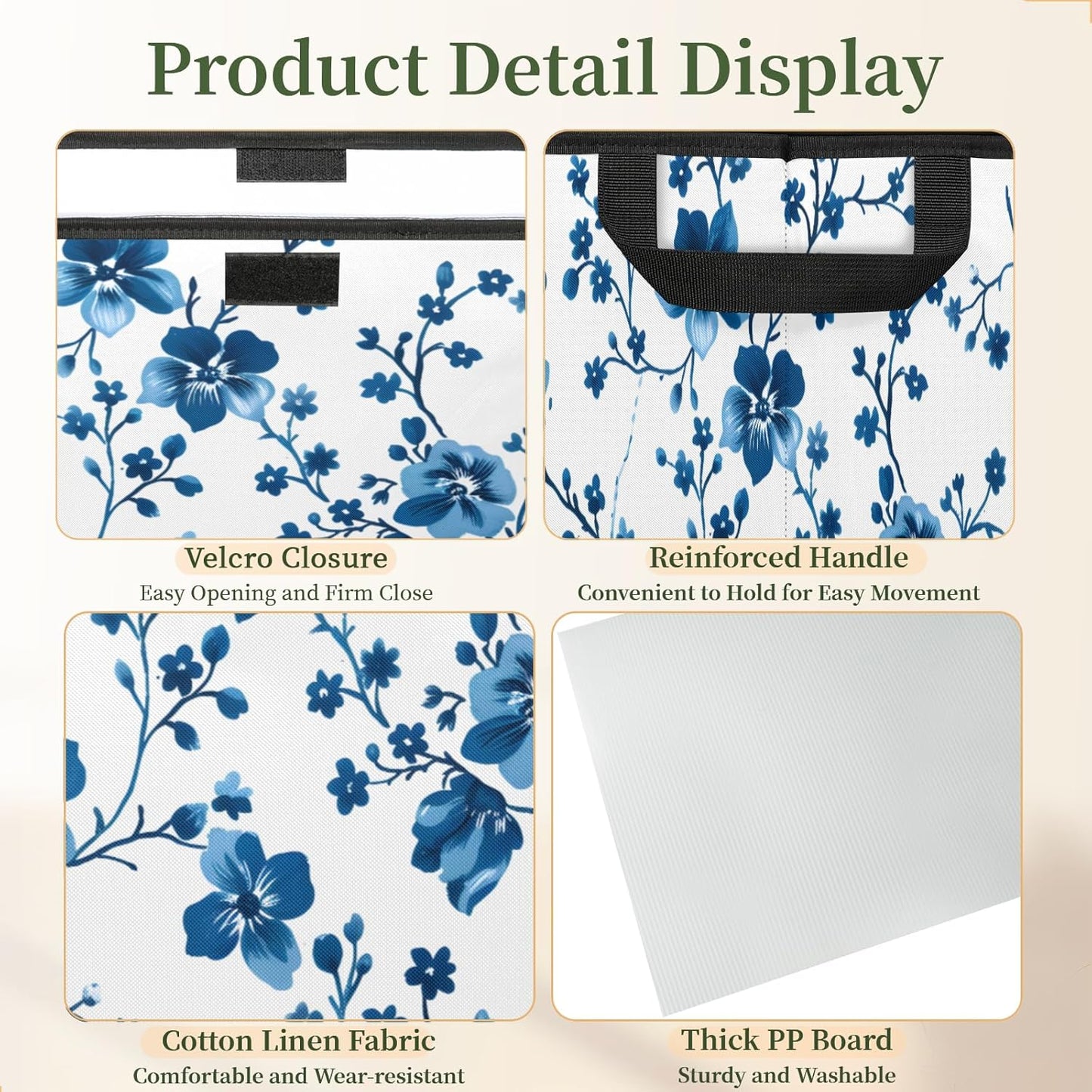 Closet Storage Bins Storage Baskets for Organizing with Flip-Top Lid & Handles, 27 Quart Large Linen Closet Organizers and Storage Cubes, Decorative Wardrobe Boxes for Organization (Blue Plum Flowers)