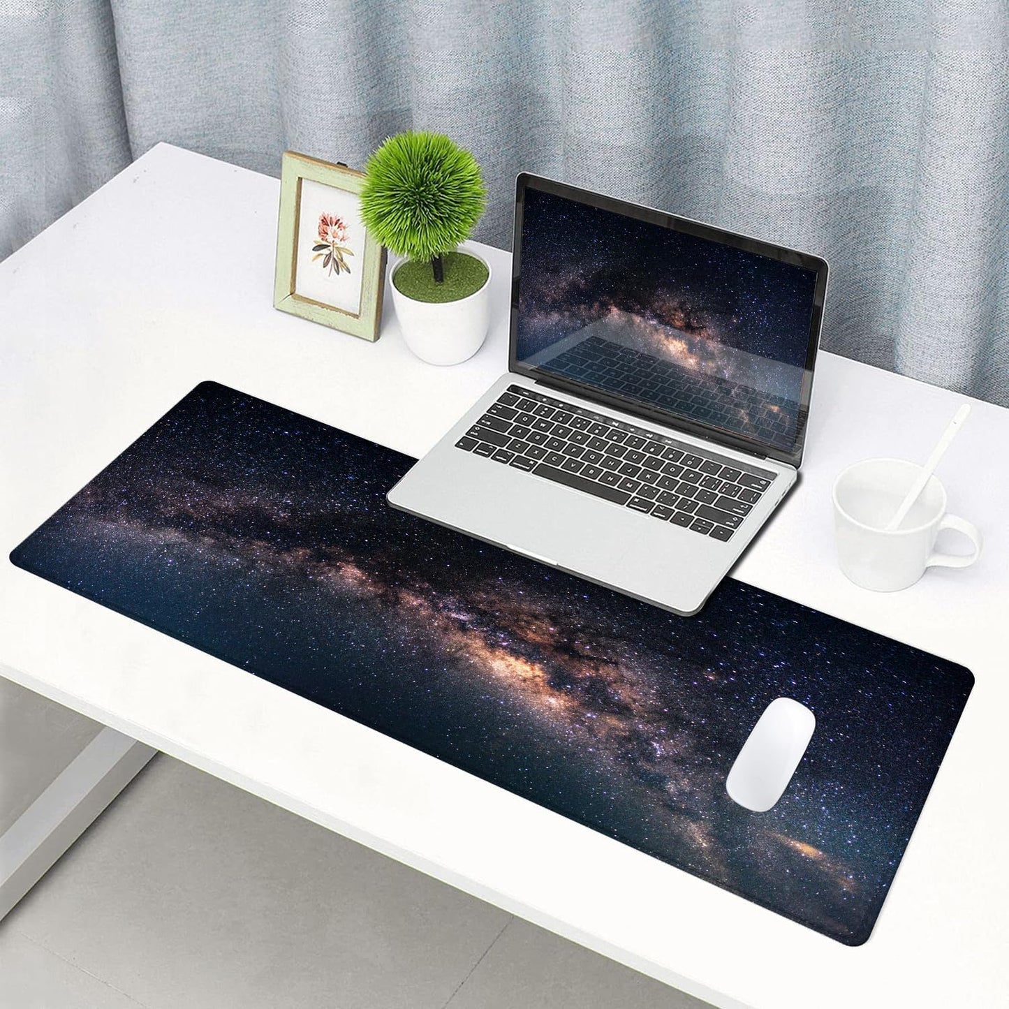 Large Gaming Mouse Pad with Stitched Edges, Galaxy Desk Mat, Extended XL Keyboard Pad, Non-Slip Rubber Base Desk Pad for Keyboard and Mouse, 31.5X11.8 inch