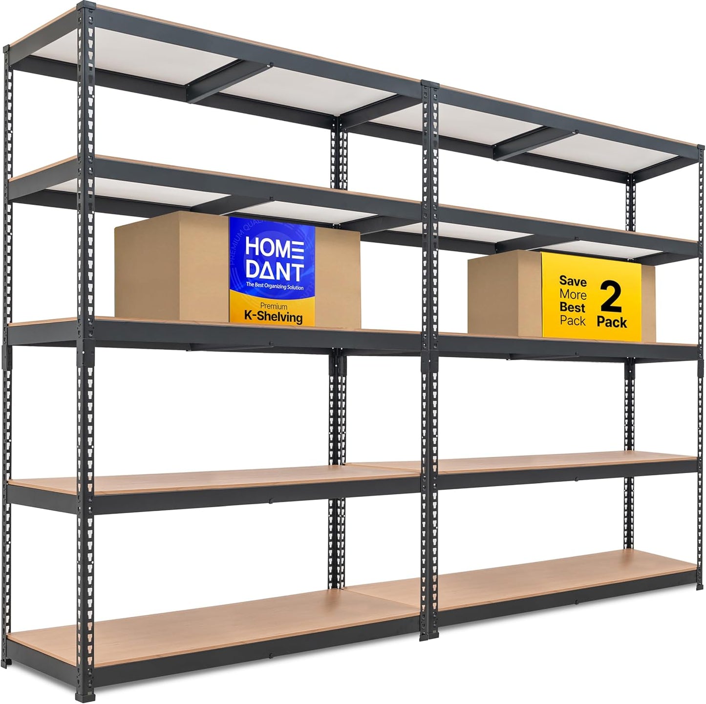 HOMEDANT 5 Tier Laminated Boltless Heavy Duty Garage Storage Adjustable Wide Size Metal Shelving Unit Utility Rack Shelves Organization Multipurpose Shelf Shed Warehouse 47.7"W x 18.2"D x 71.3"H 2Pack