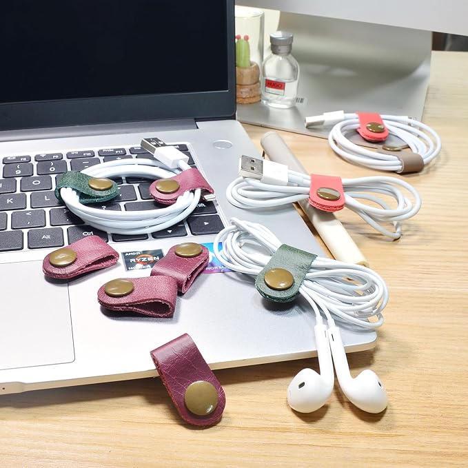CAILLU Cord Organizer,Cord Keeper,Cable Organizer USB Holder,Cable Management,Cable Straps,Earbud case,wrap Headset Winder,Phone Earphone Clips Ties (Rose red Cord Organizer)