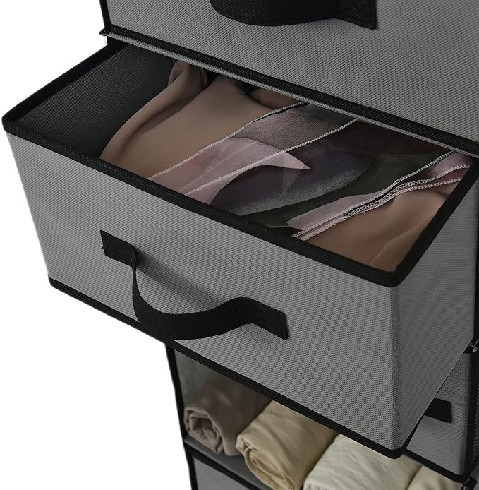 GRANNY SAYS 6-Shelf Hanging Closet Organizer, Separable to 2 Pack 3-Shelf, Closet Organization and Storage with 3 Different Drawers, 4 Side Pockets Wardrobe Clothes Organizer, Gray, 1-Pack