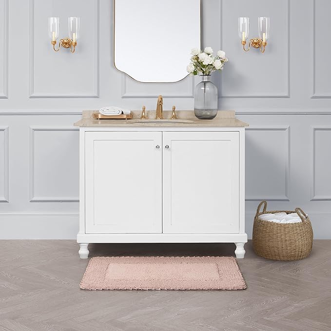 Laura Ashley Ruffle Border 100% Cotton Bath Rug, Blush Pink, 20"x 34"