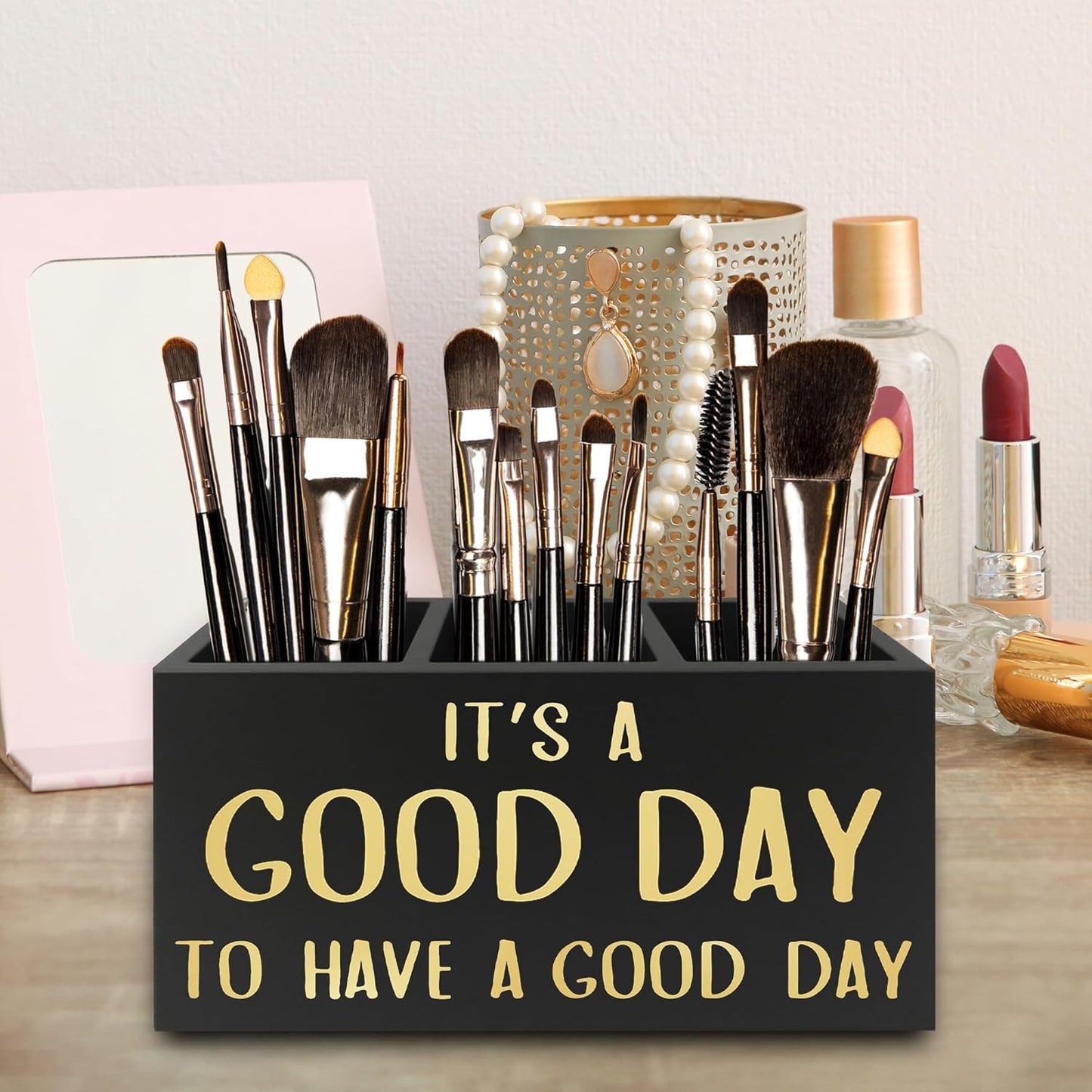 Inspirational Office Pen Pencil Holder Organizer for Desk, It's a Good Day to Have a Good Day Positive Wooden Box Signs Decorations for Home Office Desk Tabletop, Motivational Gifts for Women