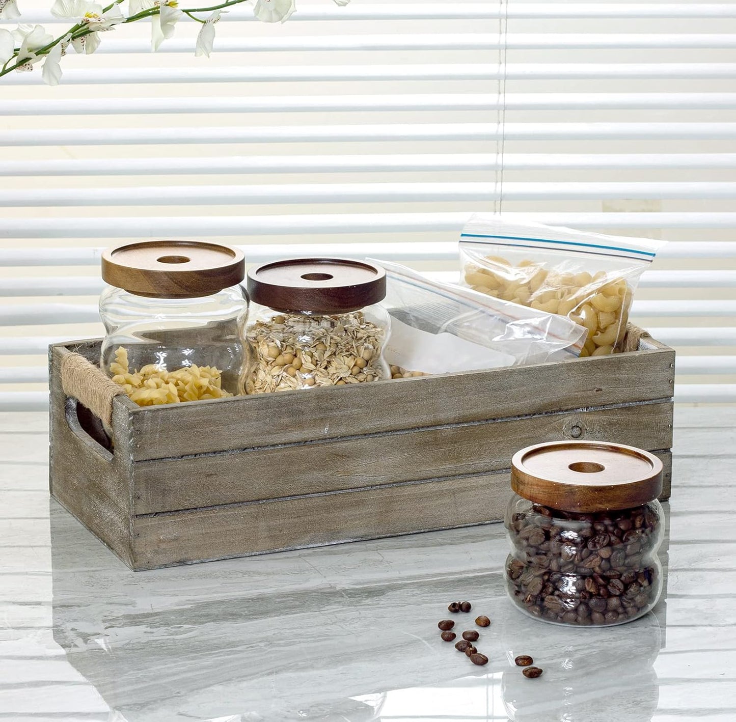 TIMRIS Rustic Wooden Toilet Paper Holder, Farmhouse Bathroom Decor, Toilet Tank Basket, Decorative Storage Container (Rustic Gray)