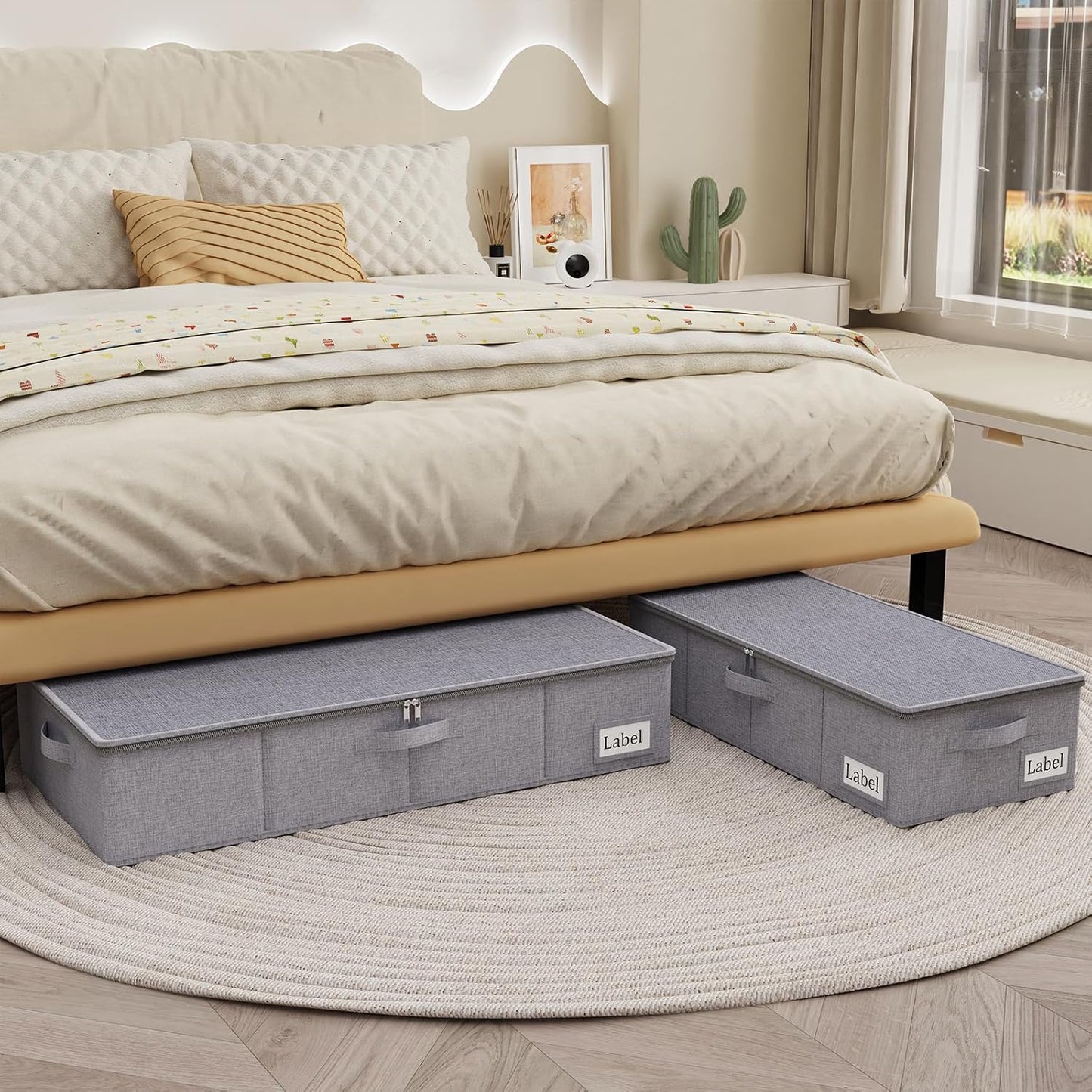 Yawinhe Under Bed Storage Containers with Handles, Sturdy Zipper und Label Holders, Foldable Blanket Storage Bags, for Comforter, Clothing, 23.6''Lx11.8''Wx6''H, 1-Pack, Grey SNH002GS-1